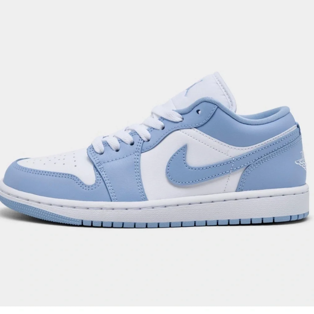 Nike - Women's Air Jordan Retro 1 Low Sneakers. White and baby blue.